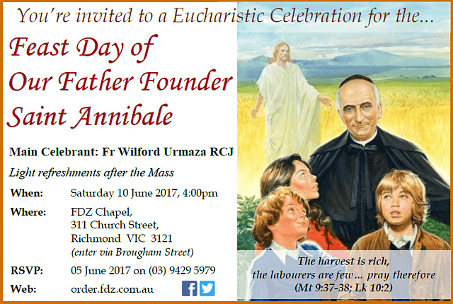 St Annibale Feast Day 2017 Invitation