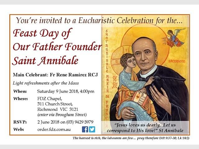 2018 St Annibale Feast Day Invitation